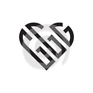 Initial three letter heart outline logo vector