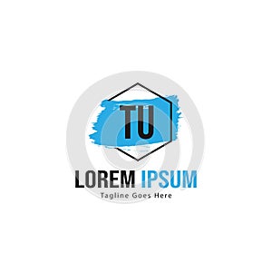 Initial TU logo template with modern frame. Minimalist TU letter logo vector illustration