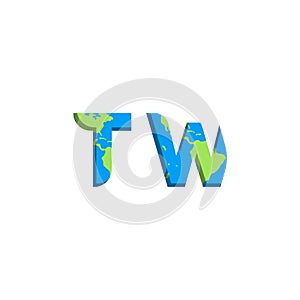 Initial TW logo design with World Map style, Logo business branding photo