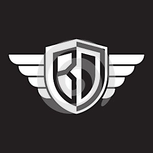 Initial two letter BD logo shield with wings vector white color