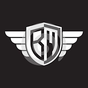 Initial two letter BM logo shield with wings vector white color