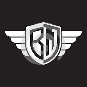 Initial two letter BW logo shield with wings vector white color