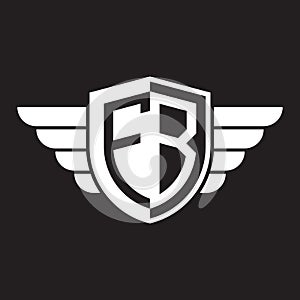 Initial two letter FB logo shield with wings vector white color