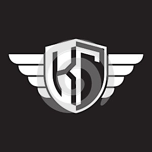 Initial two letter K logo shield with wings vector white color