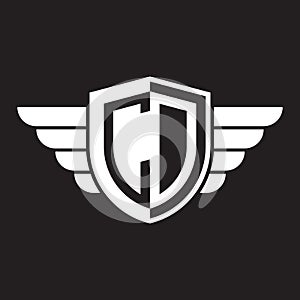 Initial two letter CDlogo shield with wings vector white color