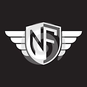 Initial two letter NF logo shield with wings vector white color