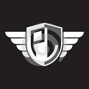 Initial two letter PL logo shield with wings vector white color