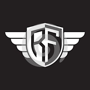Initial two letter RF logo shield with wings vector white color