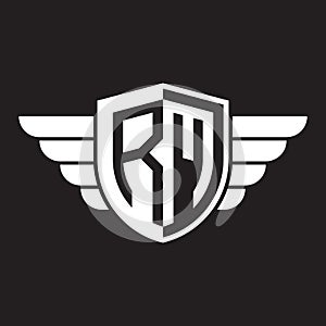 Initial two letter RM logo shield with wings vector white color