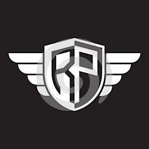 Initial two letter RP logo shield with wings vector white color