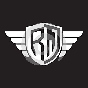 Initial two letter RW logo shield with wings vector white color