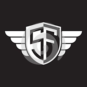 Initial two letter SF logo shield with wings vector white color