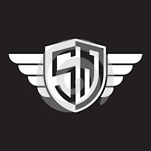 Initial two letter SW logo shield with wings vector white color