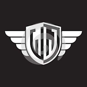 Initial two letter WW logo shield with wings vector white color