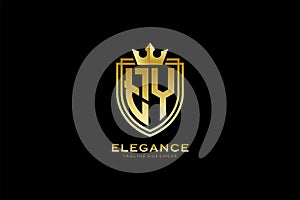 initial TY elegant luxury monogram logo or badge template with scrolls and royal crown - perfect for luxurious branding projects