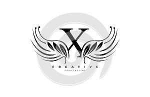 Initial X Typography Flourishes Logogram Beauty Wings Logo