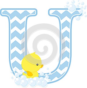 Initial u with cute baby rubber duck
