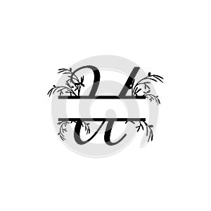 Initial u decorative plant monogram split letter vector