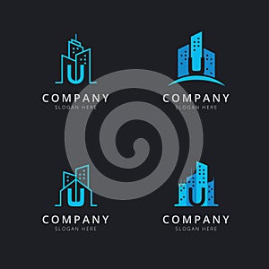 Initial U logo with building elements template