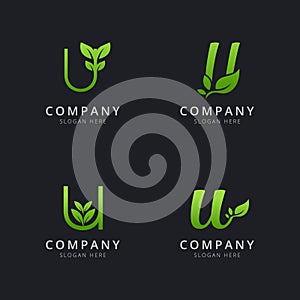 Initial U logo with leaf elements template