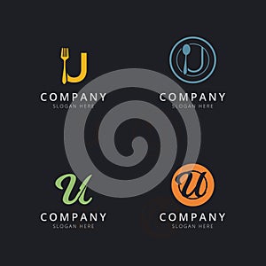 Initial U logo with restaurant elements