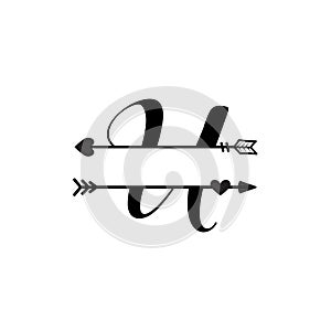 Initial u love monogram split letter vector isolated