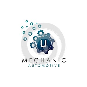 Initial U Mechanic Gear Logo Vector.