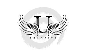 Initial U Typography Flourishes Logogram Beauty Wings Logo
