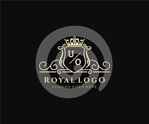 Initial UO Letter Luxurious Brand Logo Template, for Restaurant, Royalty, Boutique, Cafe, Hotel, Heraldic, Jewelry, Fashion and