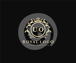 Initial UO Letter Luxurious Brand Logo Template, for Restaurant, Royalty, Boutique, Cafe, Hotel, Heraldic, Jewelry, Fashion and