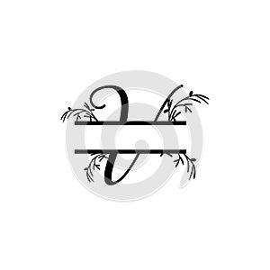 Initial v decorative plant monogram split letter vector