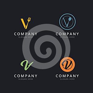 Initial V logo with restaurant elements