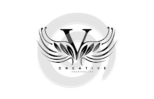 Initial V Typography Flourishes Logogram Beauty Wings Logo
