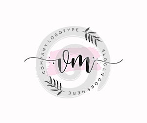 initial VM Feminine logo beauty monogram and elegant logo design, handwriting logo of initial signature, wedding, fashion, floral
