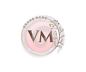 Initial VM feminine logo. Usable for Nature, Salon, Spa, Cosmetic and Beauty Logos. Flat Vector Logo Design Template Element