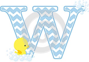 Initial w with cute baby rubber duck