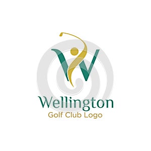 Initial W golf with golfer icon vector logo design illustration. letter W symbol icon
