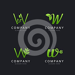 Initial W logo with leaf elements template photo