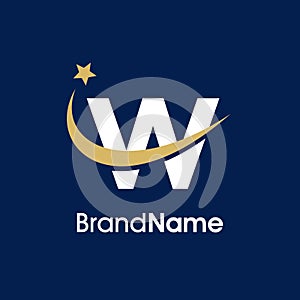 Initial W Swooshing Star Logo