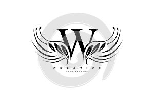 Initial W Typography Flourishes Logogram Beauty Wings Logo