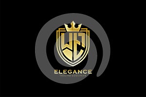 initial WT elegant luxury monogram logo or badge template with scrolls and royal crown - perfect for luxurious branding projects