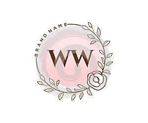 Initial WW feminine logo. Usable for Nature, Salon, Spa, Cosmetic and Beauty Logos. Flat Vector Logo Design Template Element