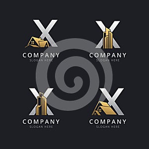 Initial X logo with real estate elements template