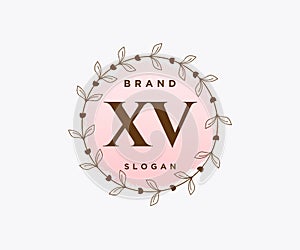 Initial XV feminine logo. Usable for Nature, Salon, Spa, Cosmetic and Beauty Logos. Flat Vector Logo Design Template Element