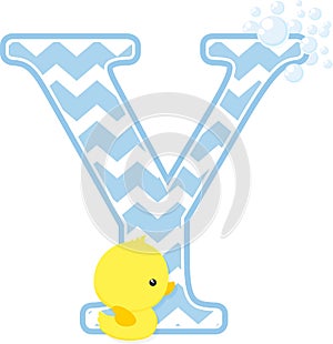 Initial y with cute baby rubber duck