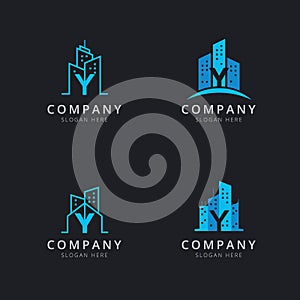 Initial Y logo with building elements template