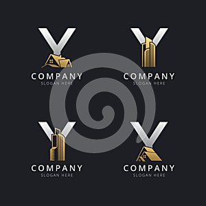 Initial Y logo with real estate elements template
