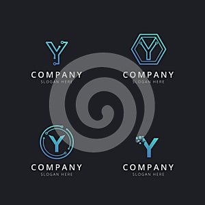 Initial Y logo with technology elements template
