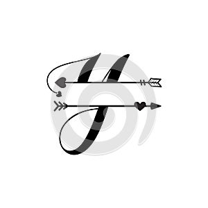 Initial y love monogram split letter vector isolated