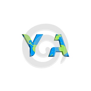 Initial YA logo design with World Map style, Logo business branding